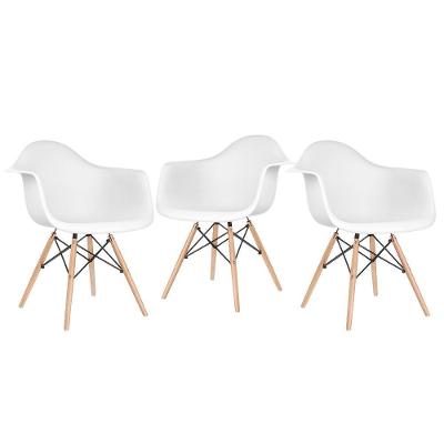 Kit 3 Cadeiras Charles Eames Eiffel Daw Com Braços E Pés De Madeira Clara Branco