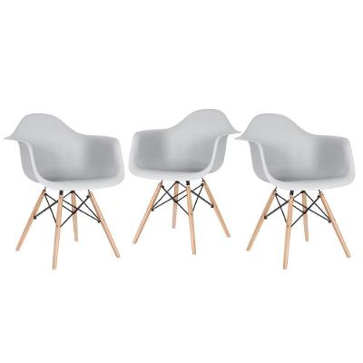 Kit 3 Cadeiras Charles Eames Eiffel Daw Com Braços E Pés De Madeira Clara Cinza Claro