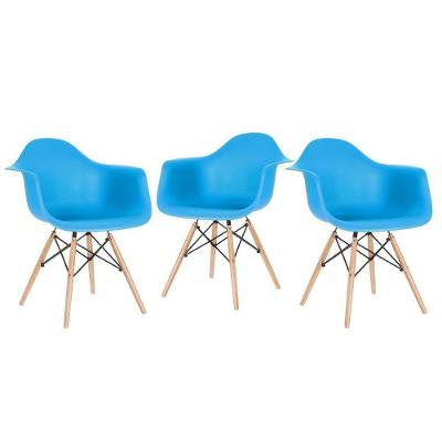 Kit 3 Cadeiras Charles Eames Eiffel Daw Com Braços E Pés De Madeira Clara Azul Céu