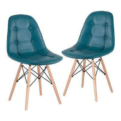 Kit - 2 X Cadeiras Estofadas Eames Eiffel Botonê - Base De Madeira Clara - Turquesa