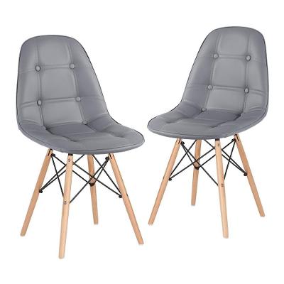 Kit - 2 X Cadeiras Estofadas Eames Eiffel Botonê - Base De Madeira Clara - Cinza Escuro