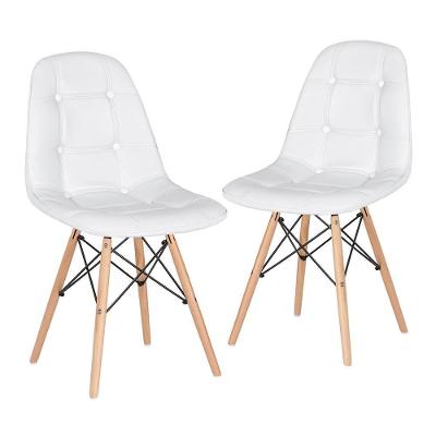 Kit - 2 X Cadeiras Estofadas Eames Eiffel Botonê - Base De Madeira Clara - Branco