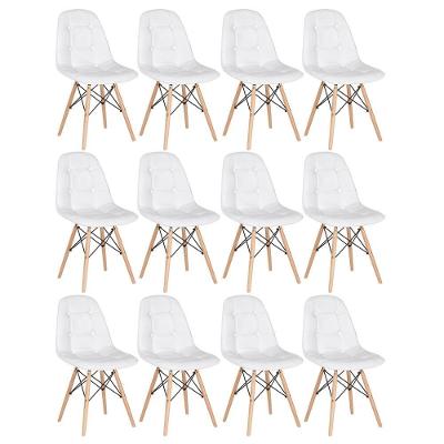 Kit - 12 X Cadeiras Estofadas Eames Eiffel Botonê - Base De Madeira Clara - Branco