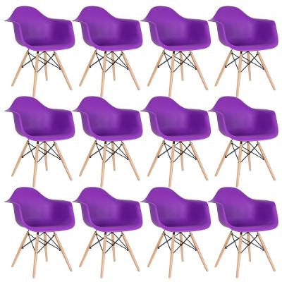 Kit 12 Cadeiras Charles Eames Eiffel Daw Com Braços E Pés De Madeira Clara Roxo