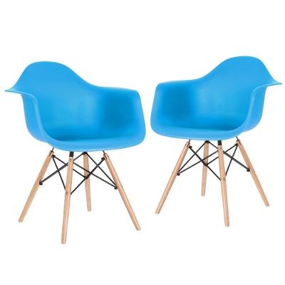 Kit 2 Cadeiras Charles Eames Eiffel Daw Com Braços E Pés De Madeira Clara Azul Céu