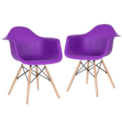 Kit 2 Cadeiras Charles Eames Eiffel Daw Com Braços E Pés De Madeira Clara Roxo