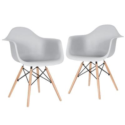Kit 2 Cadeiras Charles Eames Eiffel Daw Com Braços E Pés De Madeira Clara Cinza Claro