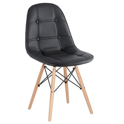 Kit - 16 X Cadeiras Estofadas Eames Eiffel Botonê - Base De Madeira Clara - Preto