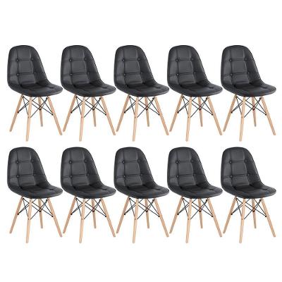 Kit - 10 X Cadeiras Estofadas Eames Eiffel Botonê - Base De Madeira Clara - Preto