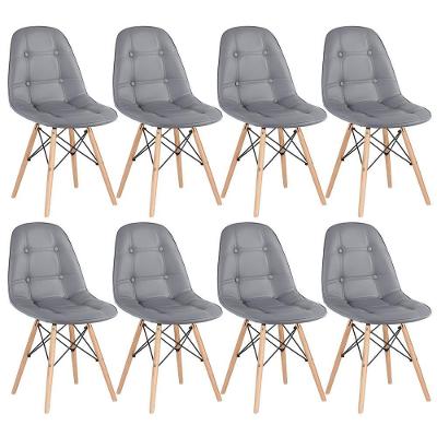 Kit - 8 X Cadeiras Estofadas Eames Eiffel Botonê - Base De Madeira Clara - Cinza Escuro