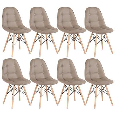 Kit - 8 X Cadeiras Estofadas Eames Eiffel Botonê - Base De Madeira Clara - Nude