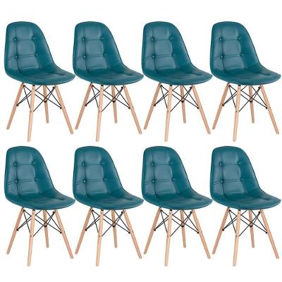 Kit - 8 X Cadeiras Estofadas Eames Eiffel Botonê - Base De Madeira Clara - Turquesa