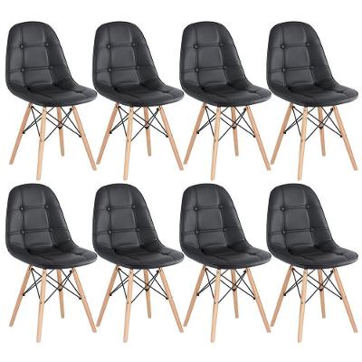 Kit - 8 X Cadeiras Estofadas Eames Eiffel Botonê - Base De Madeira Clara - Preto