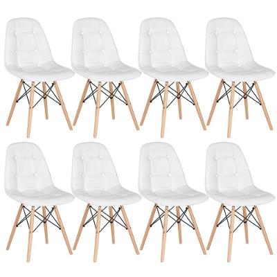 Kit - 8 X Cadeiras Estofadas Eames Eiffel Botonê - Base De Madeira Clara - Branco