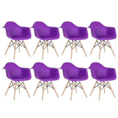Kit 8 Cadeiras Charles Eames Eiffel Daw Com Braços E Pés De Madeira Clara Roxo