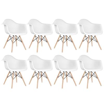 Kit 8 Cadeiras Charles Eames Eiffel Daw Com Braços E Pés De Madeira Clara Branco