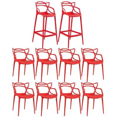 Kit 8 Cadeiras + 2 Banquetas Altas Masters Allegra Vermelho Vermelho