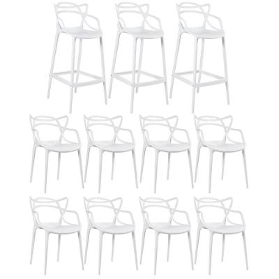 Kit 8 Cadeiras + 3 Banquetas Altas Masters Allegra Branco Branco