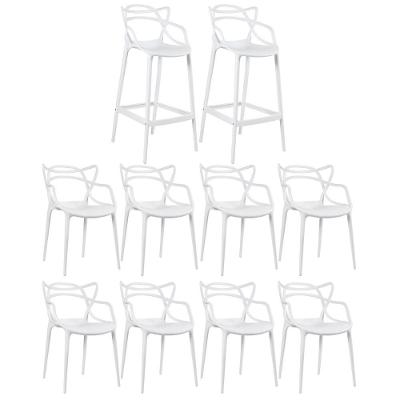Kit 8 Cadeiras + 2 Banquetas Altas Masters Allegra Branco Branco
