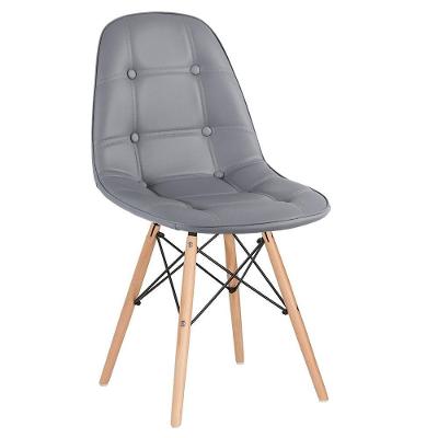 Cadeira Estofada Eames Eiffel Botonê - Base De Madeira Clara - Cinza Escuro