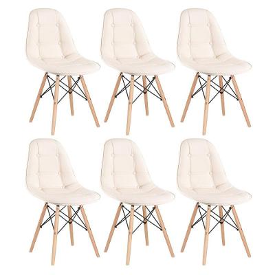 Kit - 6 X Cadeiras Estofadas Eames Eiffel Botonê - Base De Madeira Clara - Creme