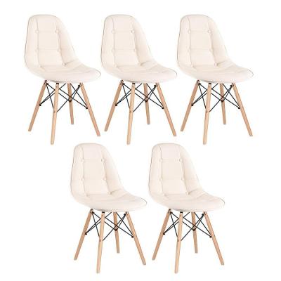 Kit - 5 X Cadeiras Estofadas Eames Eiffel Botonê - Base De Madeira Clara - Creme