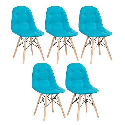 Kit - 5 X Cadeiras Estofadas Eames Eiffel Botonê - Base De Madeira Clara - Tiffany