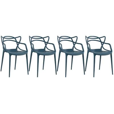 Kit 4 Cadeiras Com Rodízios Tulipa Office Preto