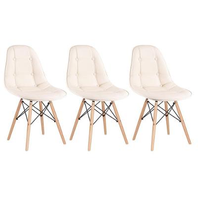 Kit - 3 X Cadeiras Estofadas Eames Eiffel Botonê - Base De Madeira Clara - Creme