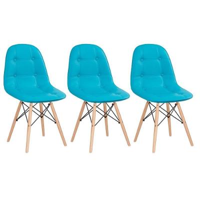 Kit - 3 X Cadeiras Estofadas Eames Eiffel Botonê - Base De Madeira Clara - Tiffany