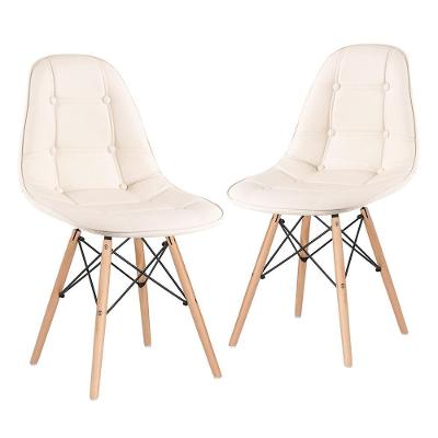 Kit - 2 X Cadeiras Estofadas Eames Eiffel Botonê - Base De Madeira Clara - Creme