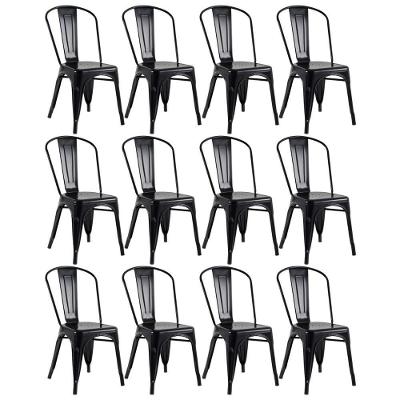 Kit 12 Cadeiras Design Industrial Preto Semibrilho