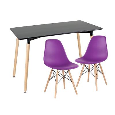 Kit - Mesa De Jantar Retangular Eames 60 X 120 Cm Preto + 2 Cadeiras Eiffel Dsw Roxo
