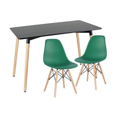 Kit - Mesa De Jantar Retangular Eames 60 X 120 Cm Preto + 2 Cadeiras Eiffel Dsw Verde Escuro