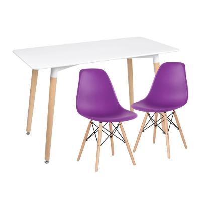 Kit - Mesa De Jantar Retangular Eames 60 X 120 Cm Branco + 2 Cadeiras Eiffel Dsw Roxo
