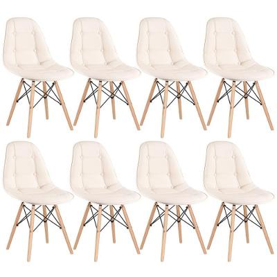 Kit - 8 X Cadeiras Estofadas Eames Eiffel Botonê - Base De Madeira Clara - Creme