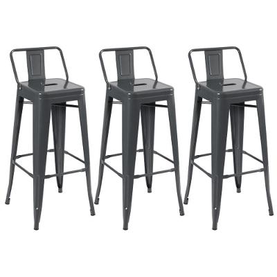 Kit 3 Banquetas Iron Tolix Com Encosto 76 Cm Cinza Escuro