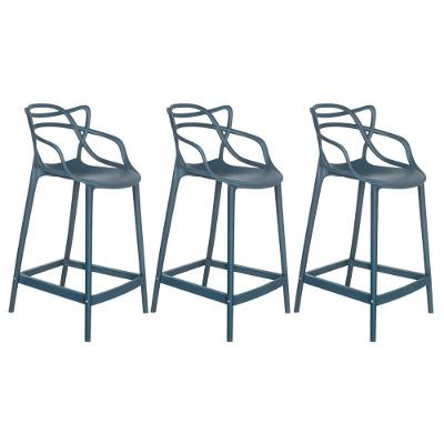 Kit 3 Banquetas Médias 66Cm Azul Petróleo Azul Petróleo