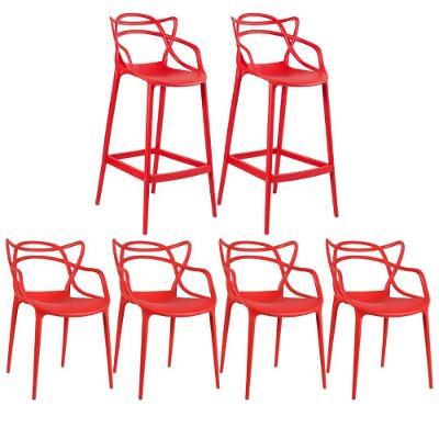 Kit 4 Cadeiras + 2 Banquetas Altas Masters Allegra Vermelho