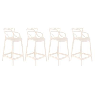 Kit 4 Banquetas Médias Bancada Cozinha Masters Allegra 66 Cm Creme