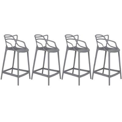 Kit 4 Banquetas Médias 66Cm Cinza Escuro Cinza Escuro