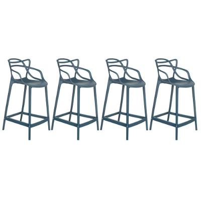 Kit 4 Banquetas Médias 66Cm Azul Petróleo Azul Petróleo