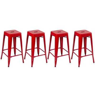 Kit 4 Banquetas Altas 76 Cm Vermelho Vermelho