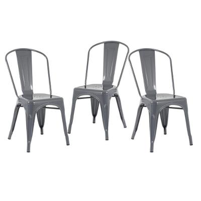 Kit 3 Cadeiras Cinza Escuro Cinza-escuro