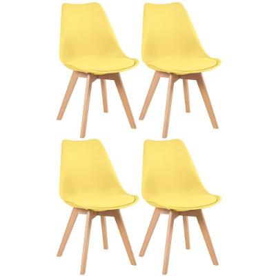 Kit 4 Cadeiras Com Assento Estofado Amarelo