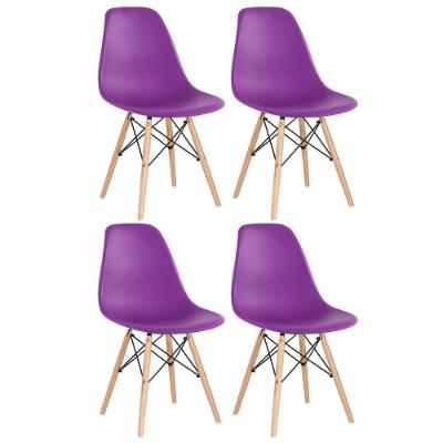 Kit 4 Cadeiras Charles Eames Eiffel Dsw Com Pés De Madeira Clara Roxo