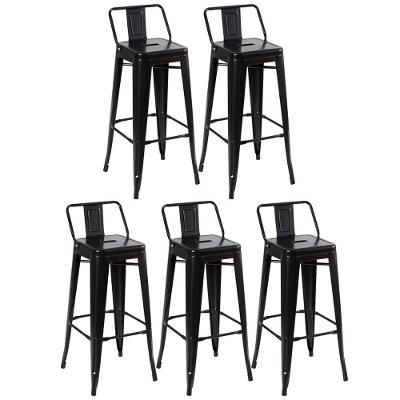 Kit 5 Banquetas Altas Com Encosto 76 Cm Preto Semibrilho