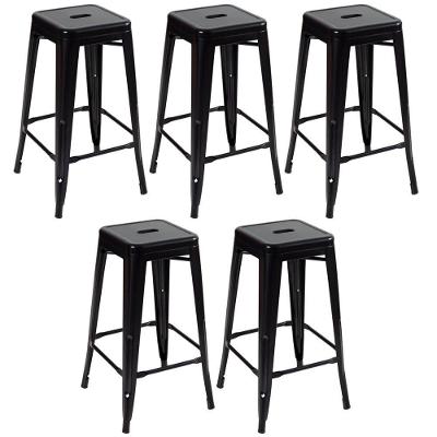 Kit 5 Banquetas Altas 76 Cm Preto Semibrilho Preto Semibrilho