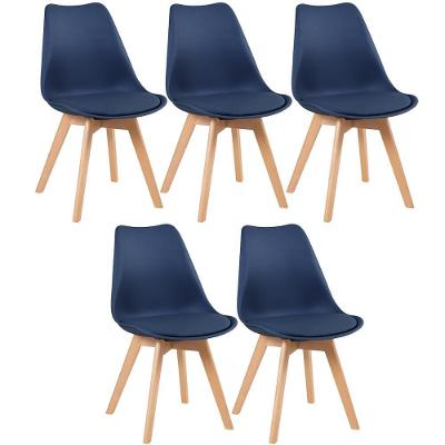 Kit 5 Cadeiras Com Assento Estofado Azul Petróleo