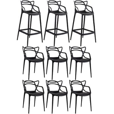 Kit 6 Cadeiras + 3 Banquetas Altas Masters Allegra Preto